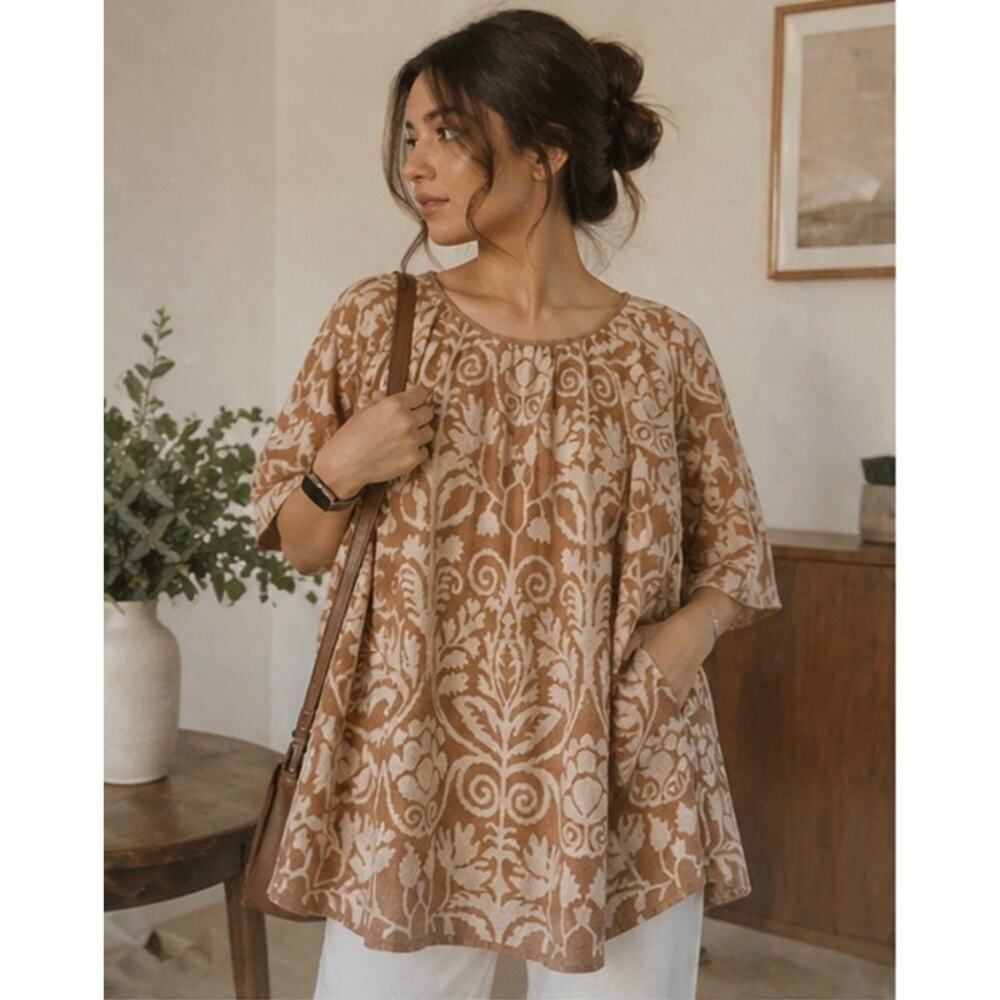 Mes Demoiselles Paris Wool Mohair Jacquard Floral Knit Top Camel Cream S NWT